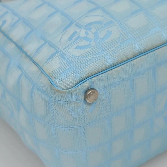 CHANEL New travel line Tote Bag Nylon Light Blue Silver CC Auth 135449 - Picture 14 of 16